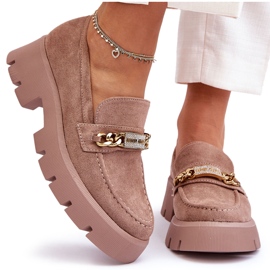 PS1 Mocasini clasici din piele intoarsa pe platforma grosola Catch Me! maro