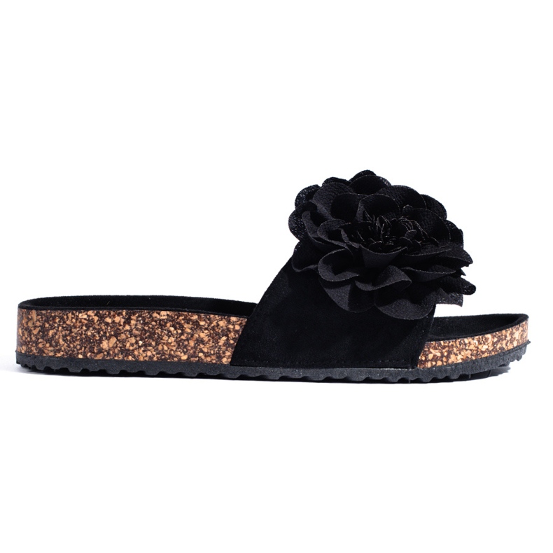 Sandale Shelovet din plută neagră cu flori negru