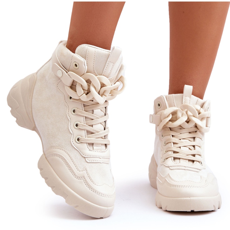 PS1 Pantofi Sport dama piele intoarsa cu lant Bej Tymagio