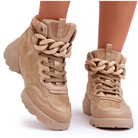 PS1 Pantofi Sport dama piele intoarsa cu lant Bej inchis Tymagio PS1 Pantofi Sport dama piele intoarsa cu lant Bej inchis Tymagio