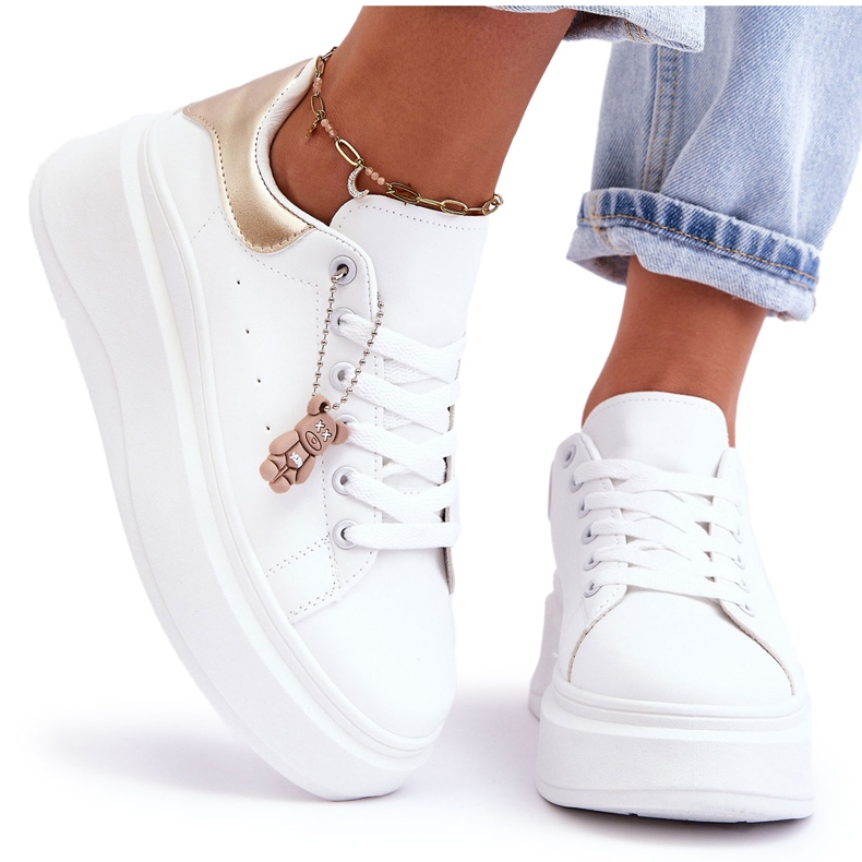 PS1 Pantofi sport de damă pe o platformă masivă alb și auriu Mariell PS1 Pantofi sport de damă pe o platformă masivă alb și auriu Mariell