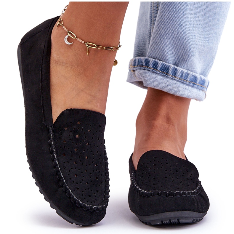 Mocasini de dama din piele intoarsa neagra Molly negru