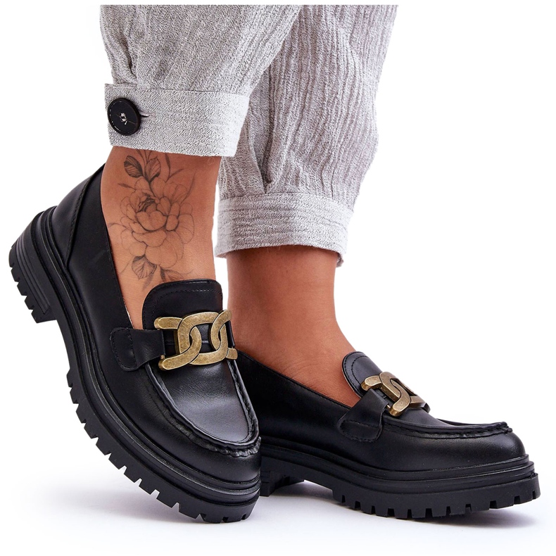 PG1 Mocasini Dama Platforma Cu Decorat Negru Ameg