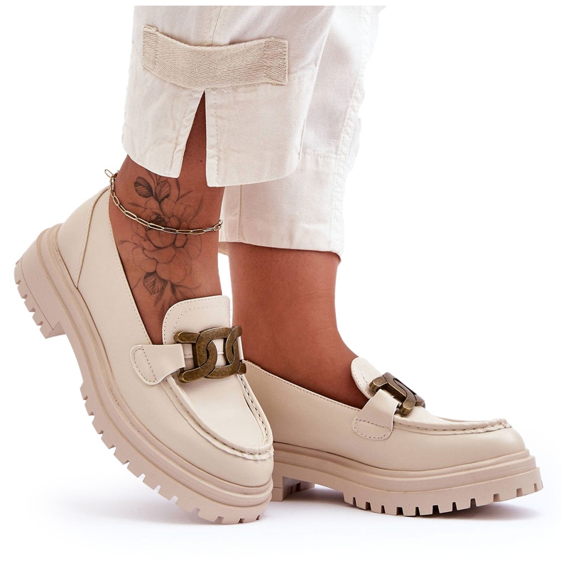 PG1 Mocasini De Dama Pe Platforma Cu Decorat Bej Ameg PG1 Mocasini De Dama Pe Platforma Cu Decorat Bej Ameg