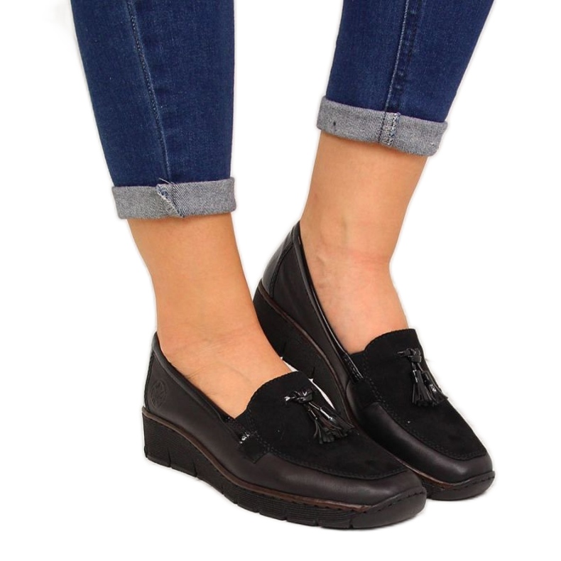 Pantofi cu pană Rieker W RKR395 negri negru