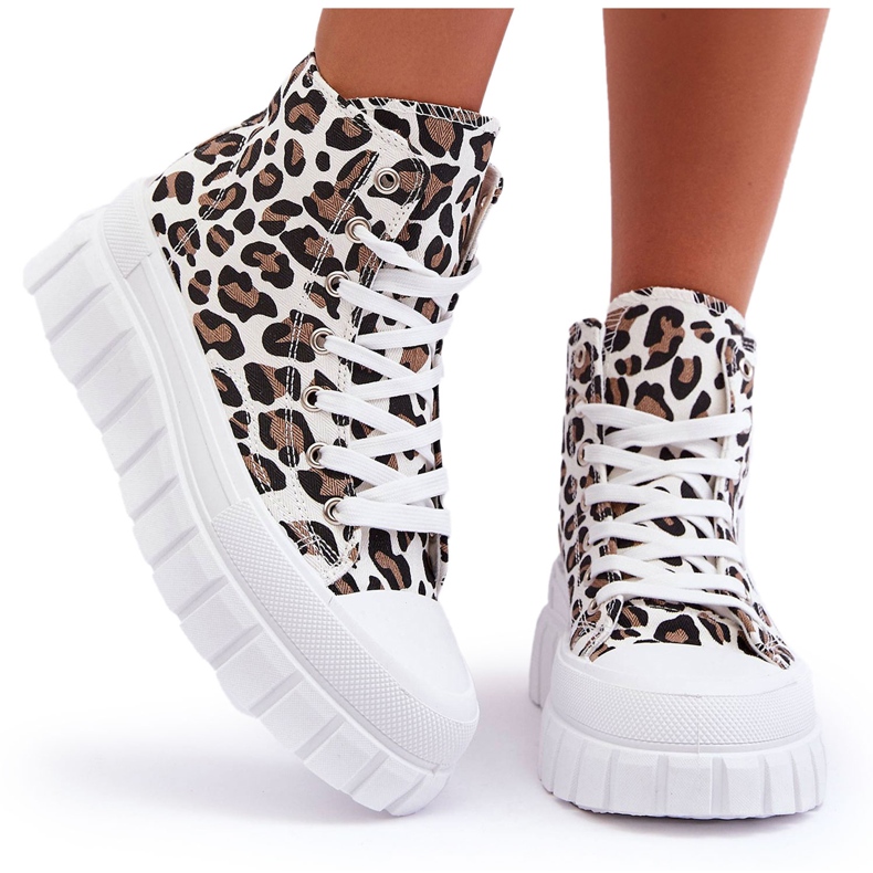 PS1 Pantofi de damă înalți cu model leopard Florens albi