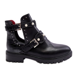 Cizme Trapper Damă Cu Perle Negre Klarisa negru Cizme Trapper Damă Cu Perle Negre Klarisa negru