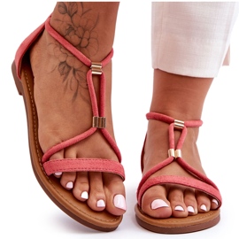 C'M Paris Sandale plate cu fermoar Coral Coral pentru damă roșu