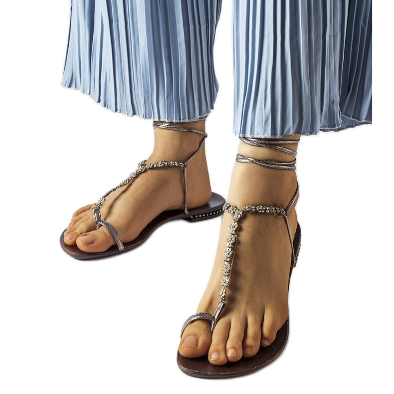 Sandale cu stras gri inchis de la Troghi