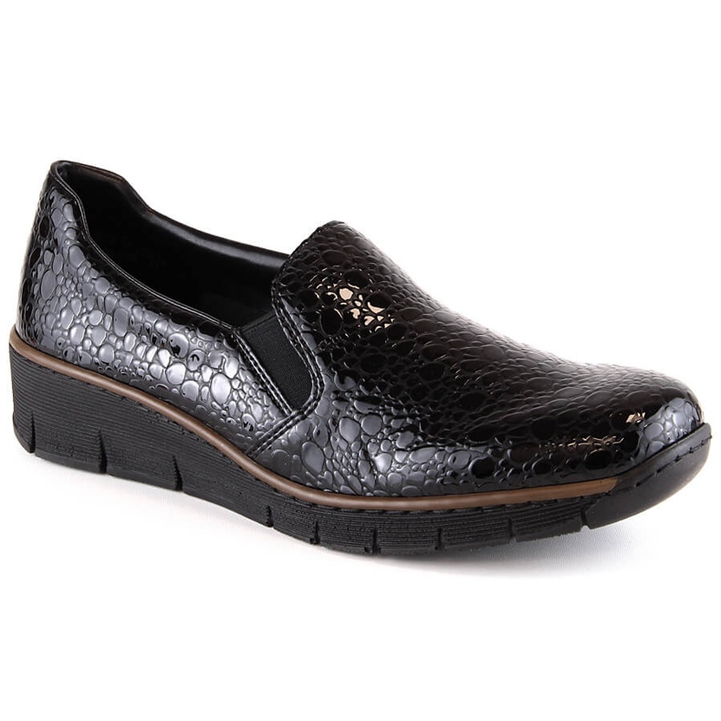 Pantofi de damă lăcuți confortabili, negri, Rieker 53766-45 negru