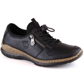 Pantofi slip-on din piele neagră de damă Rieker N32G0-00 negru