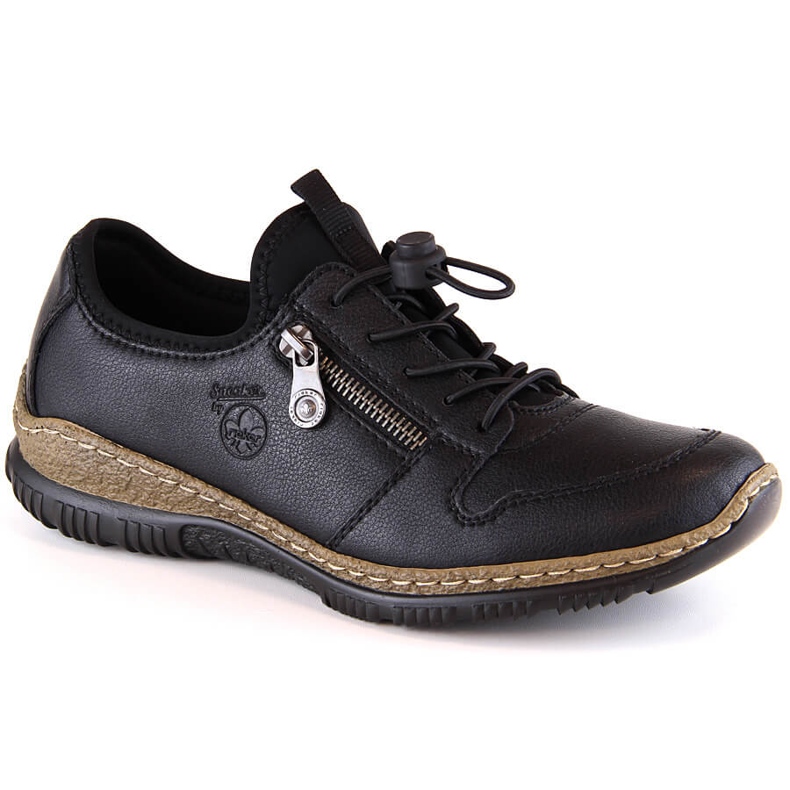 Pantofi slip-on din piele neagră de damă Rieker N32G0-00 negru
