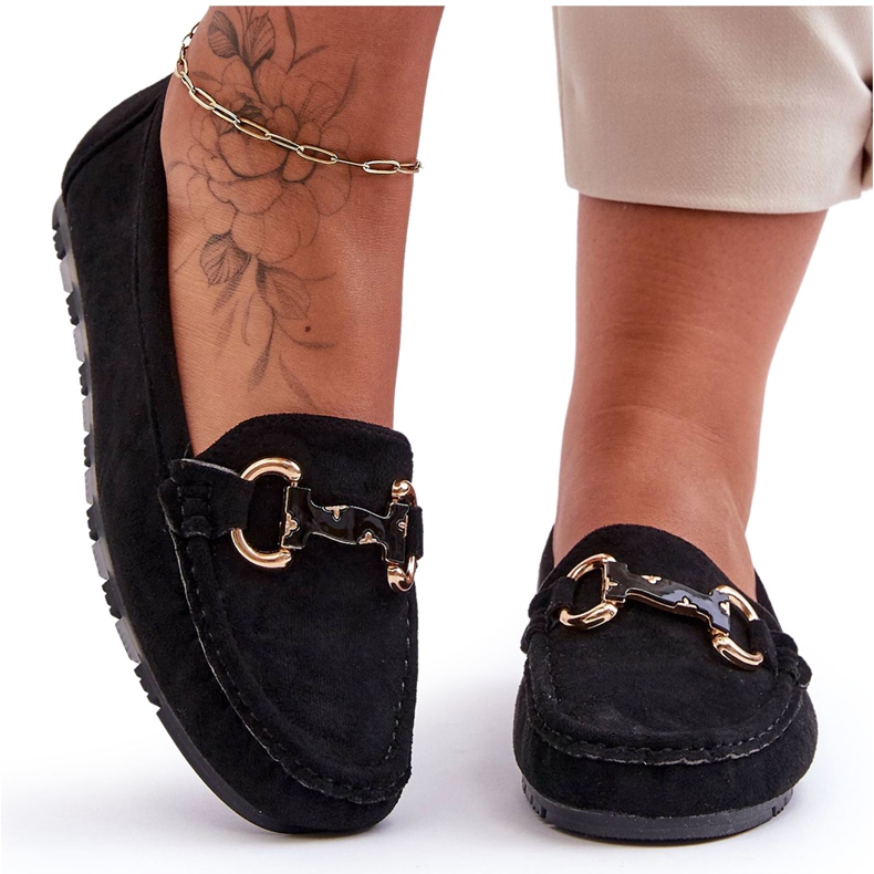 PG1 Mocasini De Dama De piele intoarsa Cu Decorat Negru Dionira