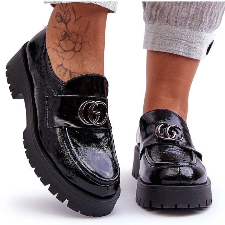 Laura Messi Pantofi Dama Piele Cu Decorat Black Rosefalls negru