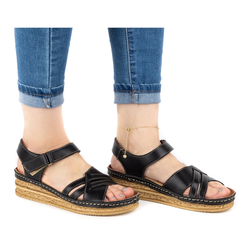 WASAK Sandale confortabile de damă din piele 0658W negru