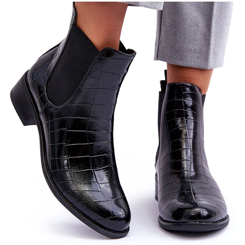 Cizme din piele Cizme chelsea cu model animal negru Daina