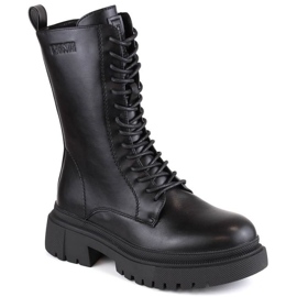 Cizme izolate cu șireturi și fermoar Big Star W INT1925 negre negru