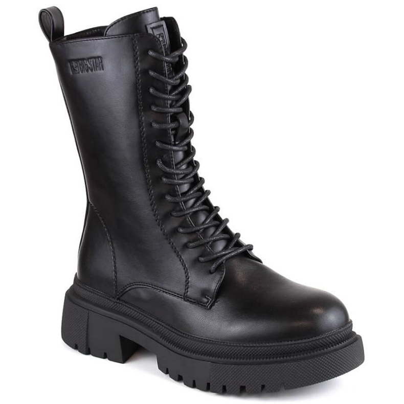 Cizme izolate cu șireturi și fermoar Big Star W INT1925 negre negru