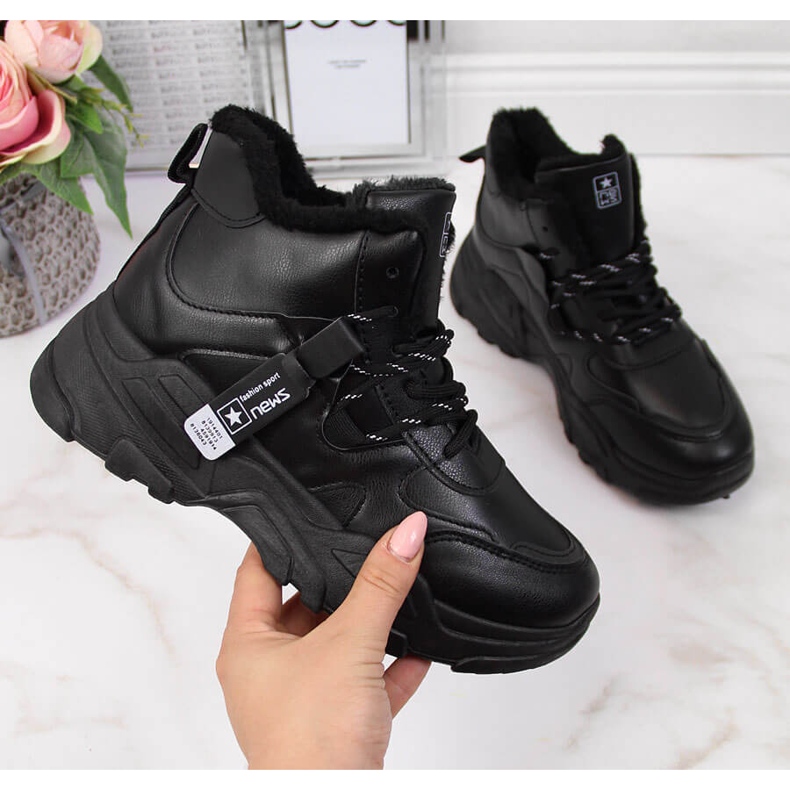 Tenisi izolatori dama cu talpa groasa, negri NEWS negru