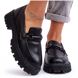 PE1 Mocasini de dama din piele cu platforma Negri Detes negru