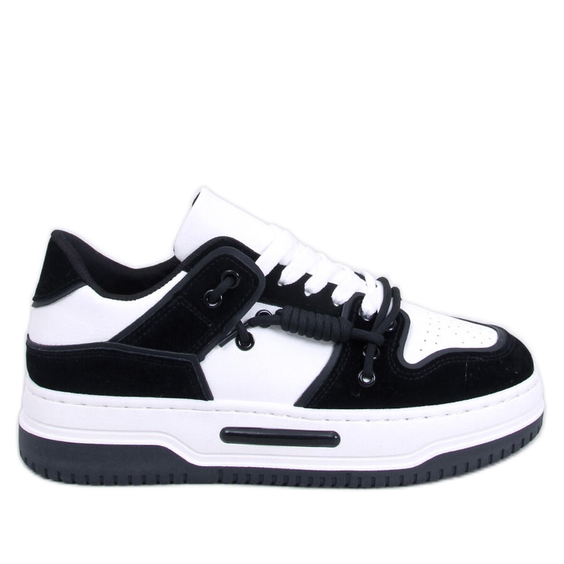 Tenisi Clavell negri cu talpă înaltă alb