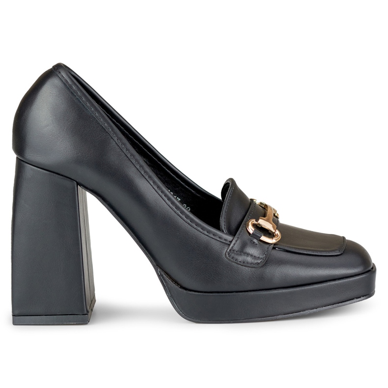 Mocasini negri cu toc inalt confortabil negru