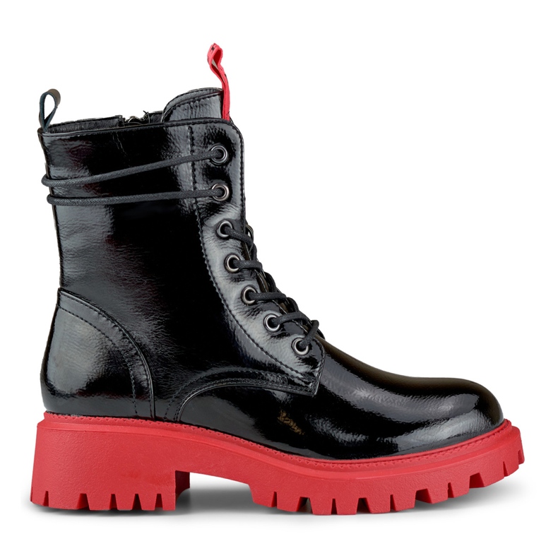 Cizme de lucru negre de dama lacuite cu talpa rosie negru