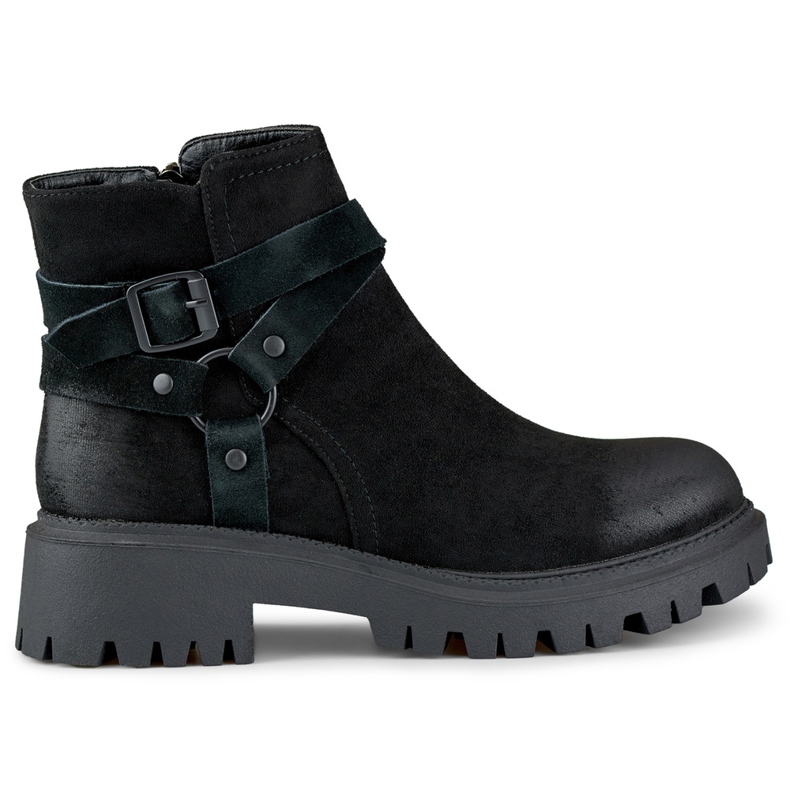 Cizme de dama de piele intoarsa neagra cu decor negru Aline