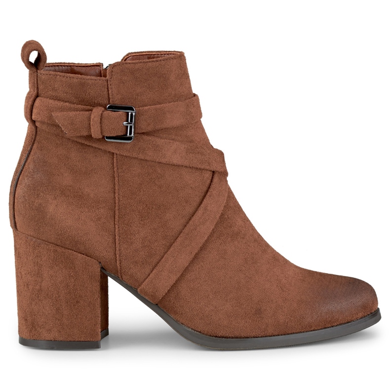 Cizme maro de damă pe un stâlp cu închidere decorativă Cizme maro de damă pe un stâlp cu închidere decorativă