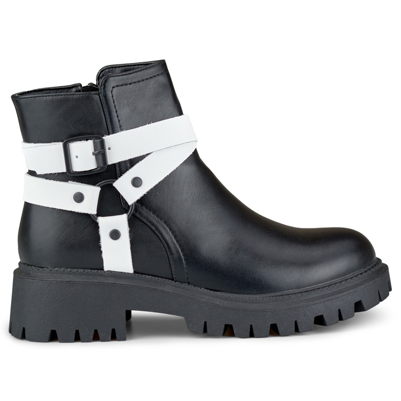 Cizme de dama negre cu decor alb Aline