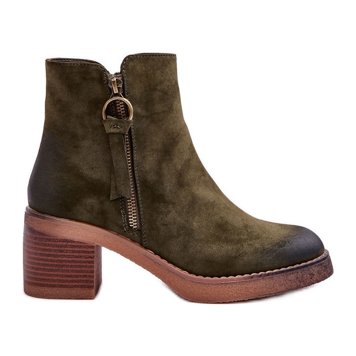 Botine clasice din piele intoarsa de dama, verde Limoso