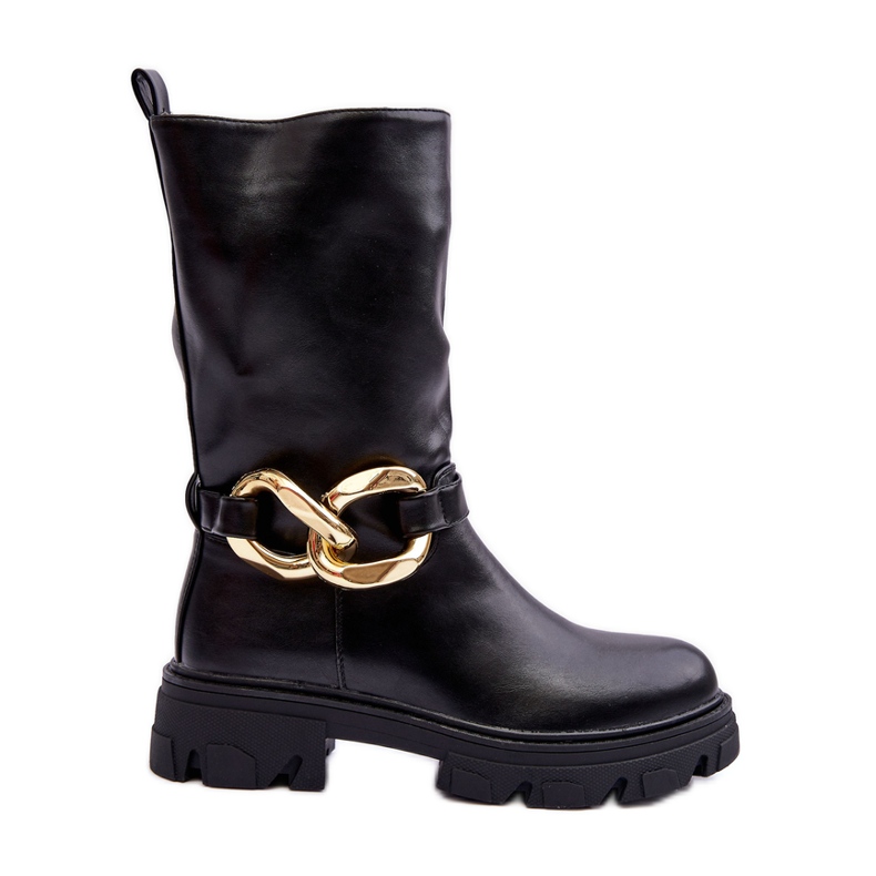 Cizme din piele cu toc plat Diominna negre negru Cizme din piele cu toc plat Diominna negre negru