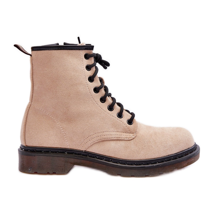 Cizme de muncitor Asteoris din piele intoarsa cu toc plat, bej