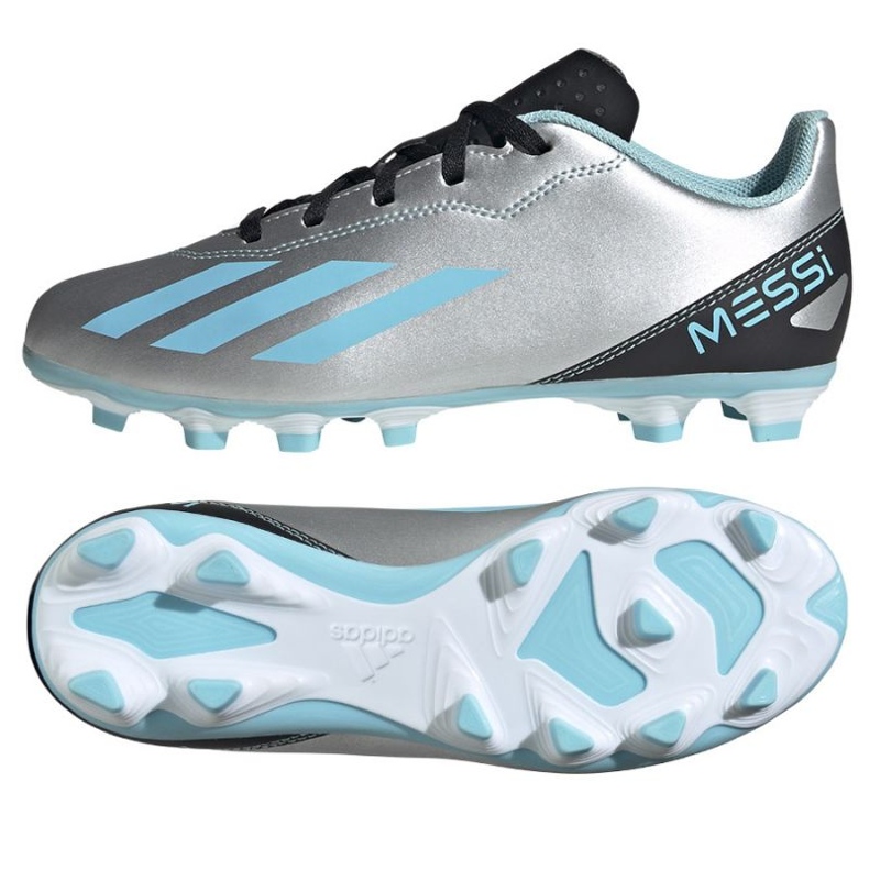 Pantofi de fotbal Adidas X Crazyfast Messi.4 FxG Jr IE4071 gri nuanțe de gri Pantofi de fotbal Adidas X Crazyfast Messi.4 FxG Jr IE4071 gri nuanțe de gri