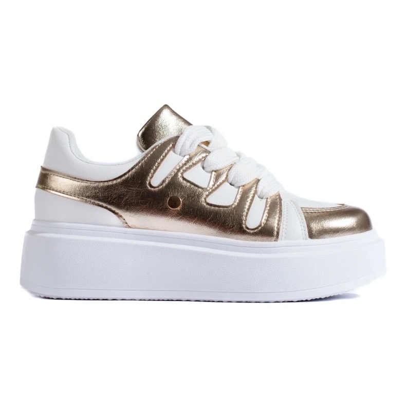 Adidași cu platformă înaltă aurii și albi de la Shelovet