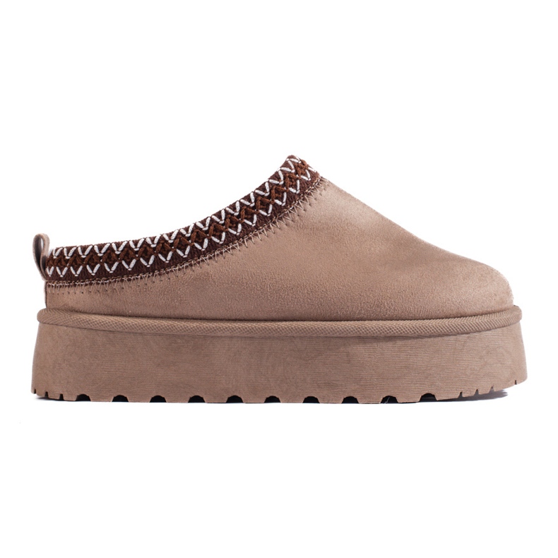 Papuci de piele intoarsa bej inchis cu talpa groasa de la Shelovet