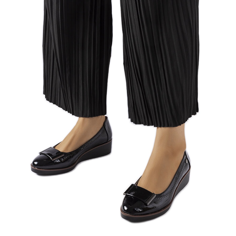 Balerini negri cu branț din piele de la Kajla negru