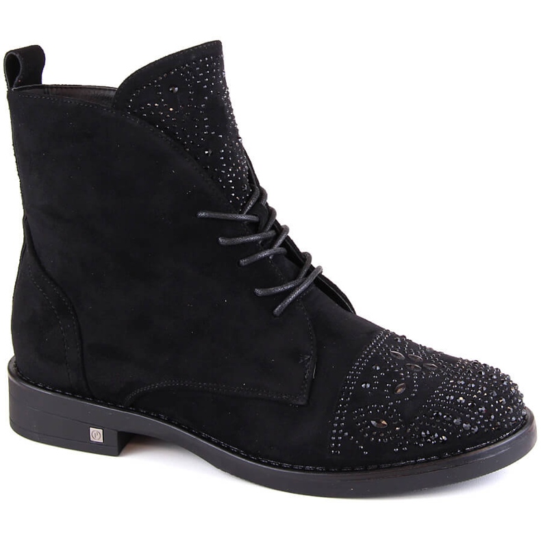 Cizme de dama cu zirconi negre Potocki SZ12178 negru