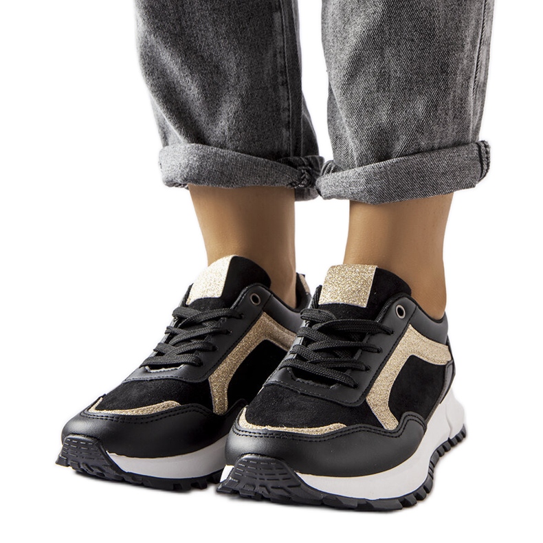 Inna Adidasi negri cu decor cu sclipici de la Busso negru