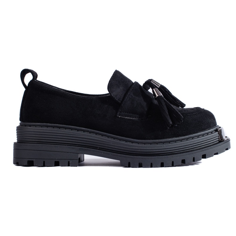 Mocasini cu ciucuri de piele intoarsa neagra de la Shelovet negru