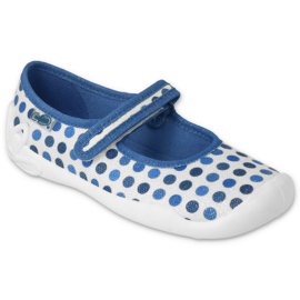 Papuci copii Befado cu velcro, buline 114Y495, albastru și alb Papuci copii Befado cu velcro, buline 114Y495, albastru și alb