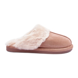 FB3 Papuci de damă Bej Pinky cu blană