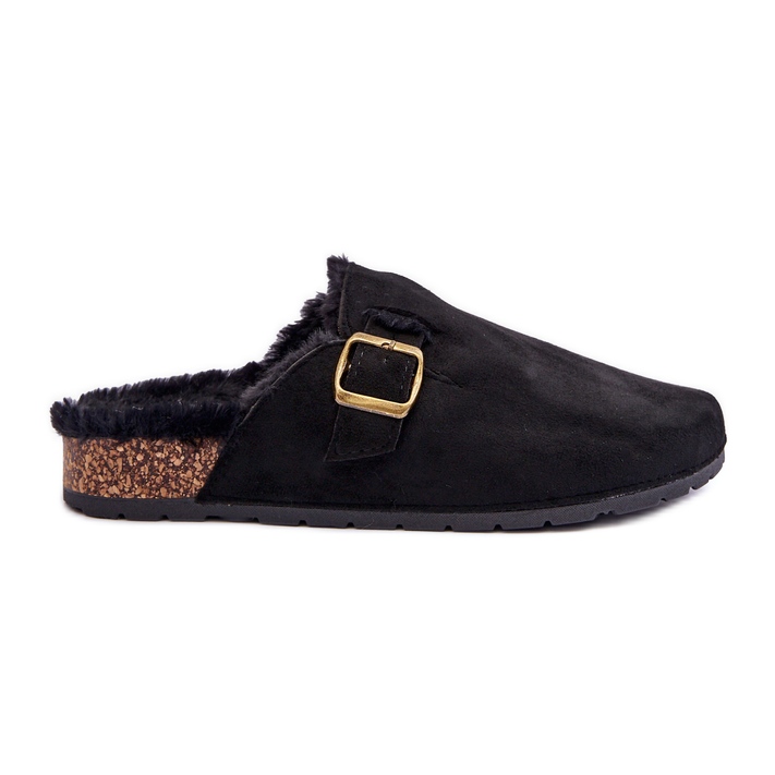 FB2 Flip-flops De Damă De piele intoarsa Cu Blana Neagra Haidamia negru