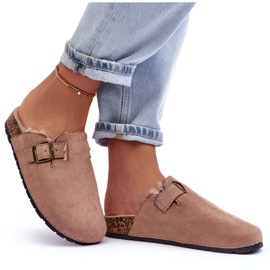 Flip-flops de damă bej din piele intoarsa cu blana Haidamia