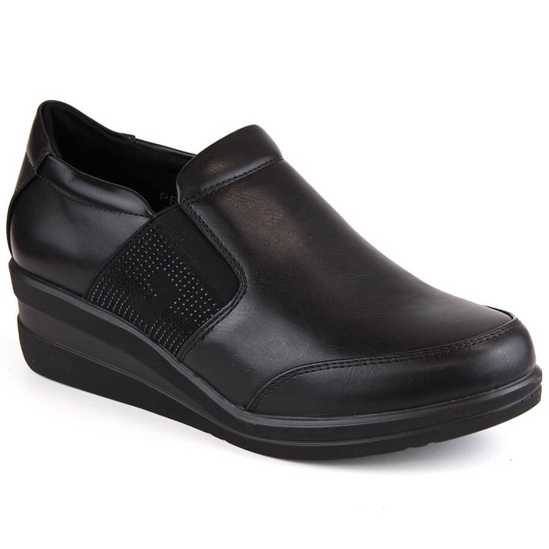 Pantofi cu pană de damă cu zirconiu, negru Sergio Leone PB225