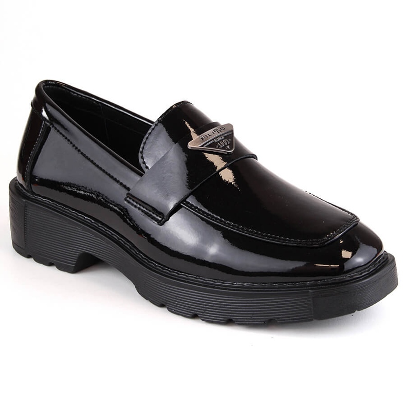 Pantofi slip-on dama din piele lacuita neagra Filippo DP4710 negru