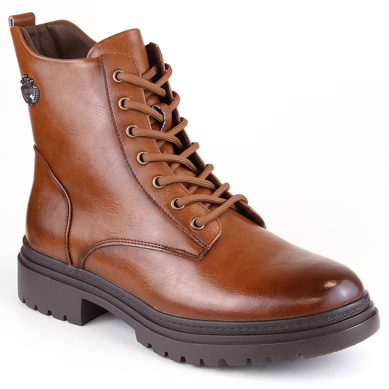 Cizme de damă maro cu șireturi și fermoar Potocki SZ12203 Cizme de damă maro cu șireturi și fermoar Potocki SZ12203