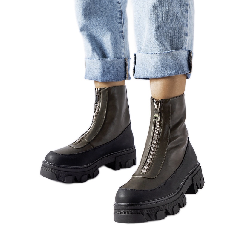 Botine masive de culoare verde închis, cu fermoar Morley