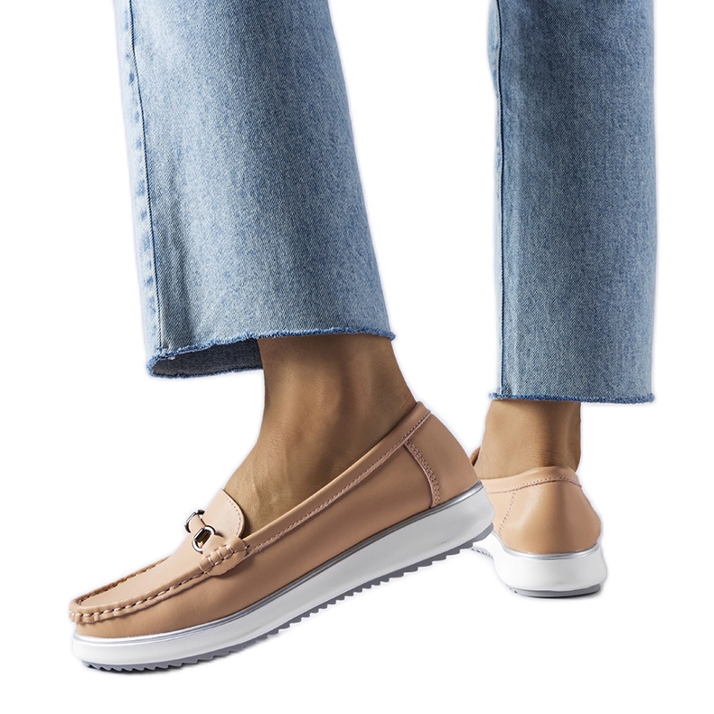 Mocasini roz cu inserție din piele de la Vinceza