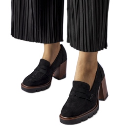 Pompi negri cu inserție din piele de la Vinceza negru